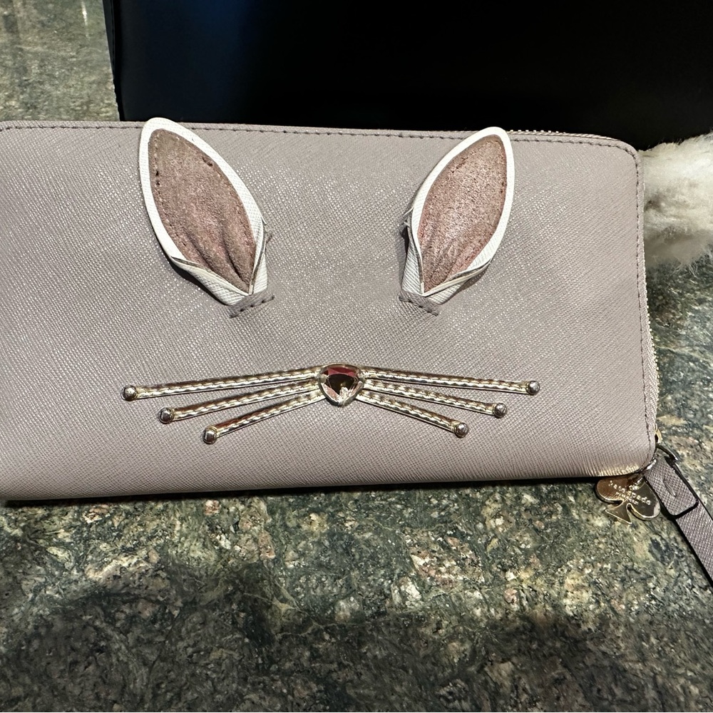Kate Spade, hop Along,  Pink Clutch bunny face with Pom-Pom tail